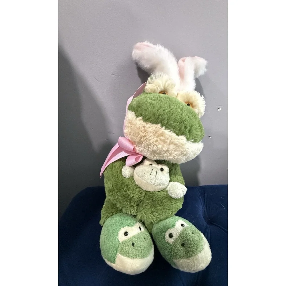 Animal Adventure Frog & Baby Plush Stuffed Green‎ Toy Slippers 16